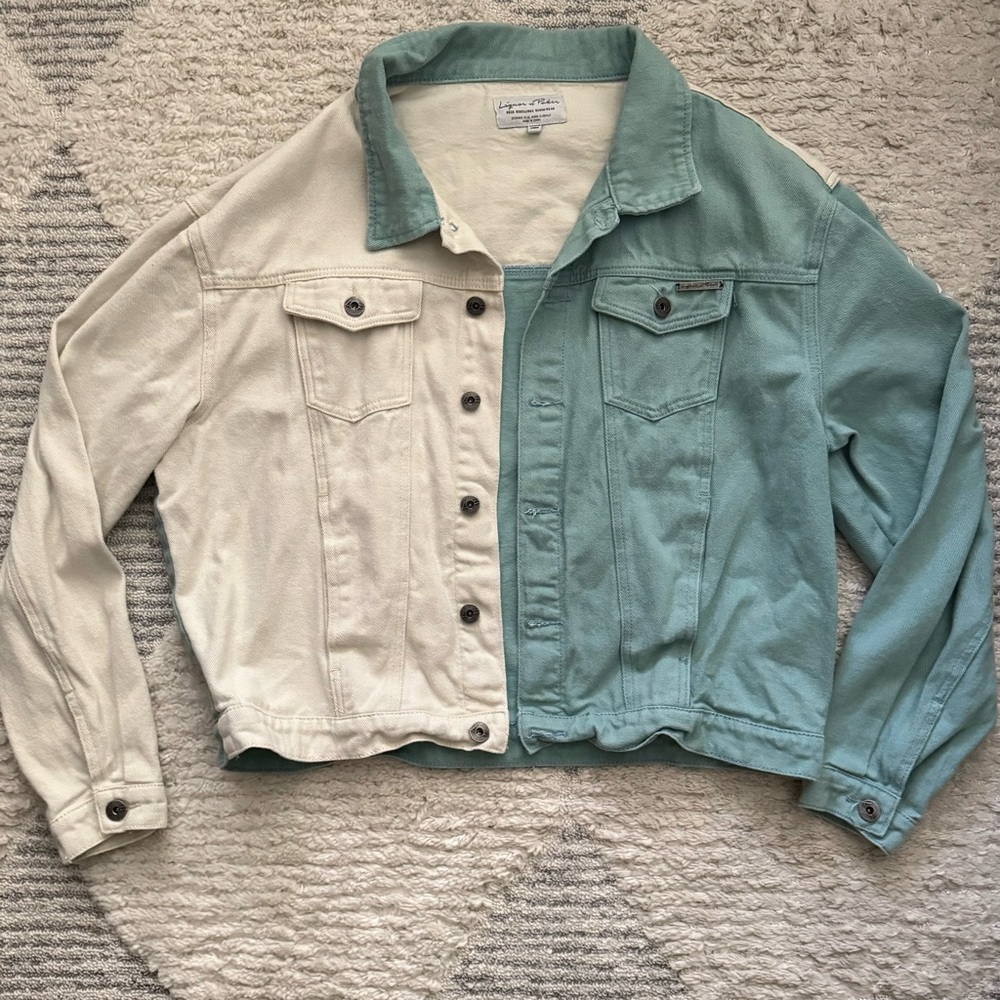 Cream and Teal denim Jacket